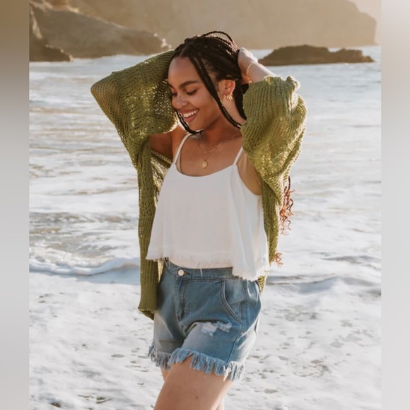 Yoga Bitch Sweaters - Olivia Boho Chic Knit Netted Granny Cardigan EUC